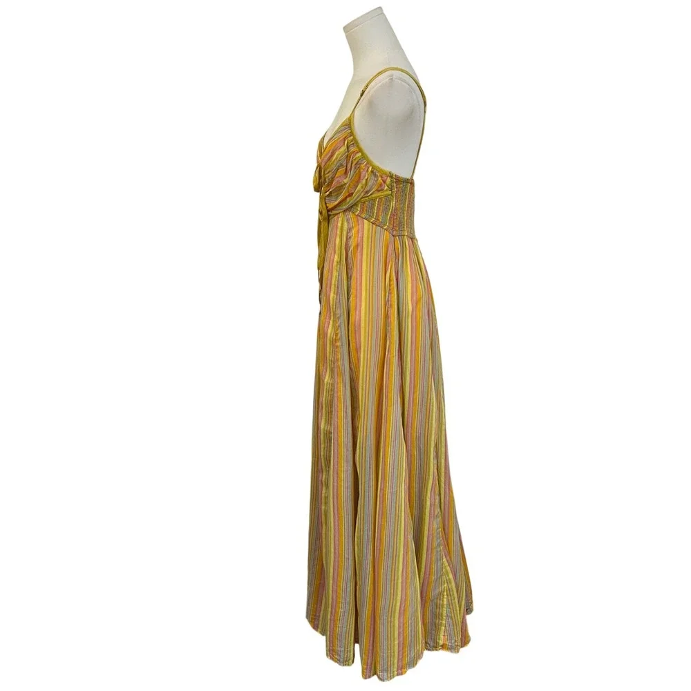 Free People Yellow Striped Cotton Dream Weaver Maxi Boho Sundress Size M - Picture 4 of 9